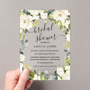 Invitations En Acrylique Élégant floral en acrylique clair ivoire blanc pou