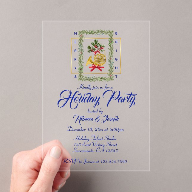 Invitations En Acrylique Elegant French Horn Christmas Royal Blue (In situ (ordinateur de poche))