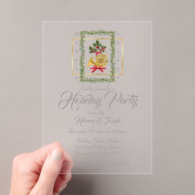 Invitations En Acrylique Elegant French Horn Christmas Taupe (In situ (ordinateur de poche))