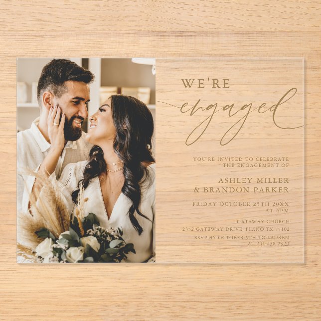 Invitations En Acrylique Elegant Gold Acrylique Partie d'engagement (Recto)