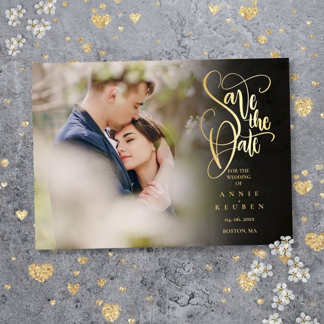 Invitations En Acrylique Elegant Gold Script photo mariage Enregistrer la d (Elegant Gold Script Photo Wedding Save the Date Acrylic Invitations)