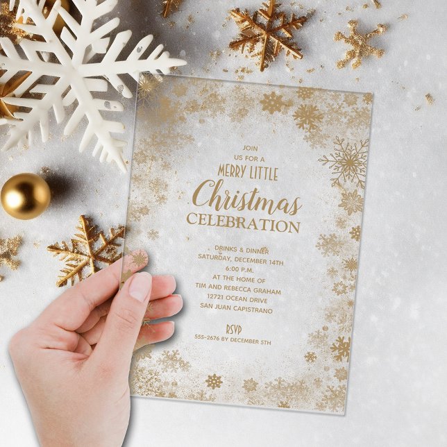 Invitations En Acrylique Elegant Gold Snowflakes Christmas Party (Elegant gold snowflakes ACRYLIC Christmas party invitations)