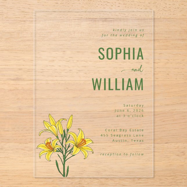 Invitations En Acrylique Elegant Green Lilies (Recto)