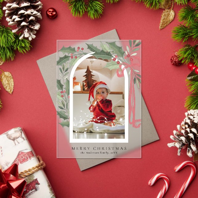 Invitations En Acrylique Elegant Holly Berries Arch Photo Christmas Card (Insitu (vacances))