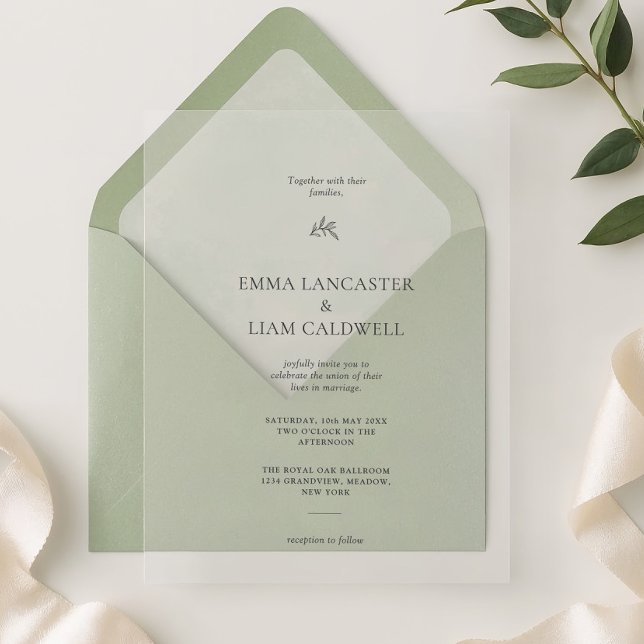 Invitations En Acrylique Elegant Laurel Leaf Minimalist Wedding (Créateur téléchargé)