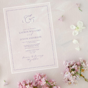 Invitations En Acrylique Élégant Lavender Calligraphie Monogramme Mariage