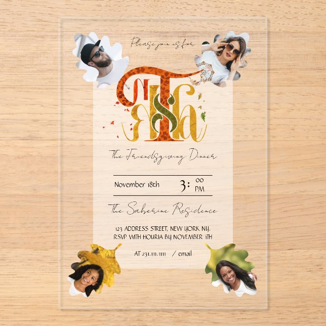 Invitations En Acrylique Elegant Manuscript Thanks Autumn Foliage Photos  (Recto)