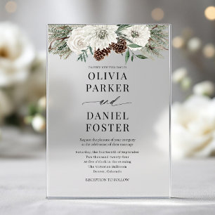 Invitations En Acrylique Élégant Mariage À feuillage persistant hiver moder