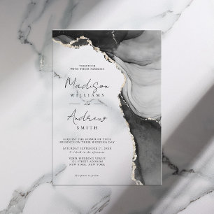 Invitations En Acrylique Élégant mariage à l'aquarelle noire et blanche sur