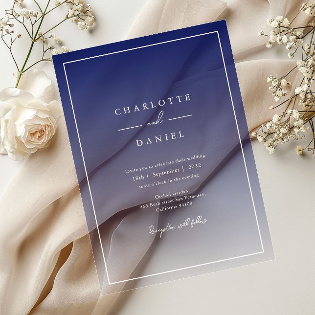 Invitations En Acrylique Élégant Mariage acrylique dégradé bleu marine (Elegant Navy Blue Gradient Acrylic Wedding Acrylic Invitations)
