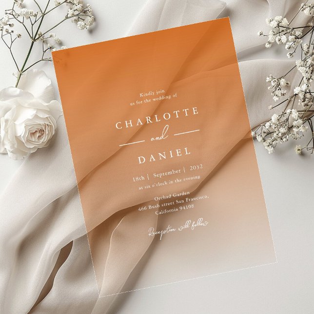 Invitations En Acrylique Élégant Mariage acrylique orange dégradé (Elegant Orange Gradient Acrylic Wedding Acrylic Invitations)
