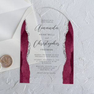 Invitations En Acrylique Élégant Mariage Arche Arche Arche Agate Burgundy A