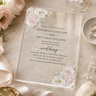 Invitations En Acrylique Élégant mariage aux roses roses tendres