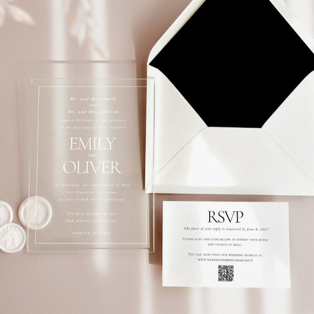 Invitations En Acrylique Élégant Mariage blanc cadre classique (Créateur téléchargé)