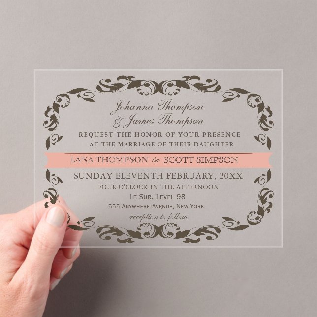 Invitations En Acrylique Élégant Mariage blanc de Filligree à la saveur vic (In situ (ordinateur de poche))