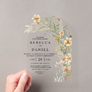 Invitations En Acrylique Élégant Mariage Bohème Floral Terracotta et Beige
