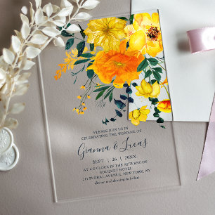 Invitations En Acrylique Élégant mariage botanique floral aquarelle jaune