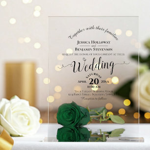 Invitations En Acrylique Élégant Mariage Calligraphié Rose Vert Émeraude