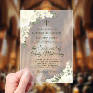 Invitations En Acrylique Élégant Mariage Catholique Moderne Fleur Blanche