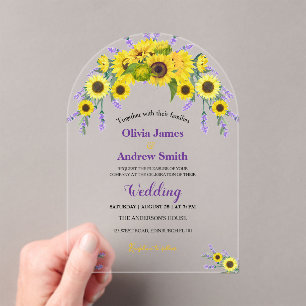 Invitations En Acrylique Élégant Mariage Champêtre Tournesol & Lavande