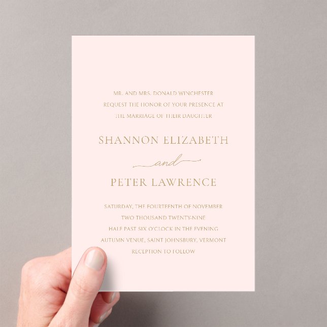 Invitations En Acrylique Élégant Mariage classique rose et or (In situ (ordinateur de poche))
