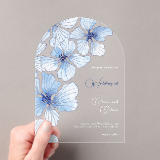 Invitations En Acrylique Élégant Mariage de fleurs bleues