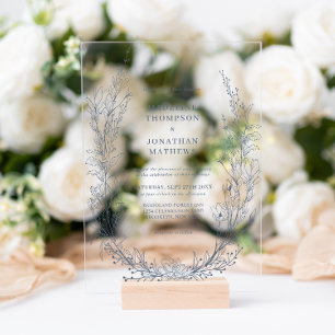 Invitations En Acrylique Élégant Mariage de monogramme de couronne de fleur
