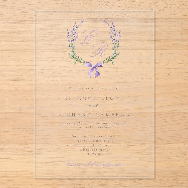 Invitations En Acrylique Élégant Mariage de monogramme et de couronne de la (Recto)