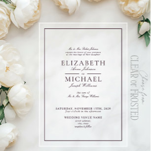 Invitations En Acrylique Élégant Mariage de script classique violet