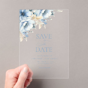 Invitations En Acrylique Élégant Mariage de trame géométrique Floral bleu