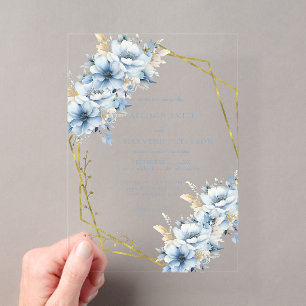 Invitations En Acrylique Élégant Mariage de trame géométrique Floral bleu