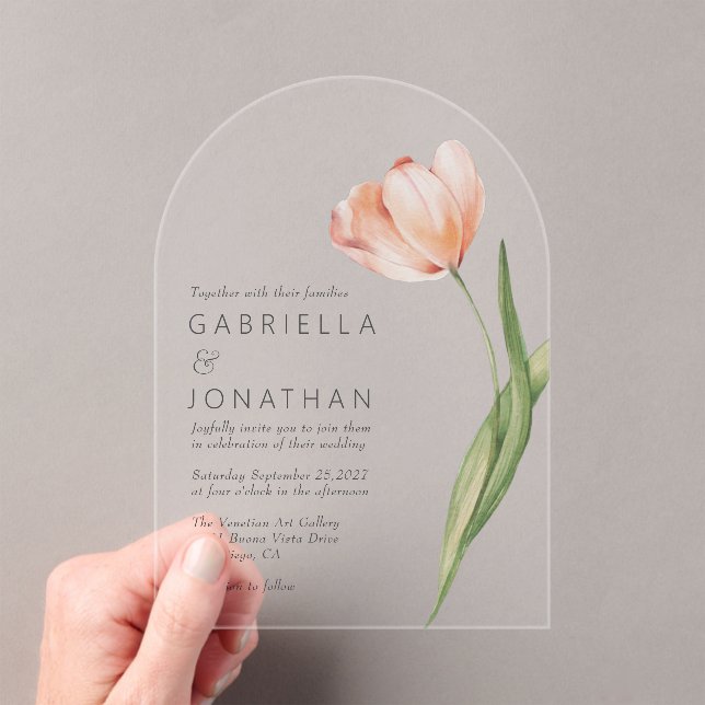 Invitations En Acrylique Elégant Mariage de tulipe d'aquarelle (In situ (ordinateur de poche))