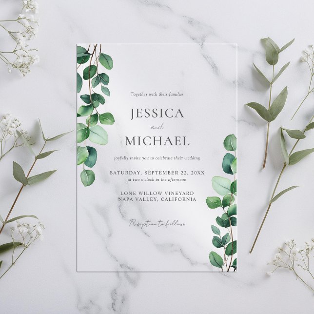 Invitations En Acrylique Elégant Mariage de verdure Eucalyptus (Créateur téléchargé)