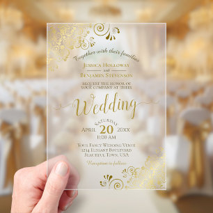 Invitations En Acrylique Élégant Mariage Décoratif Calligraphie Dorée en De
