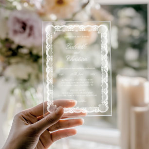Invitations En Acrylique Élégant Mariage en Acrylique de Dentelle Blanche V