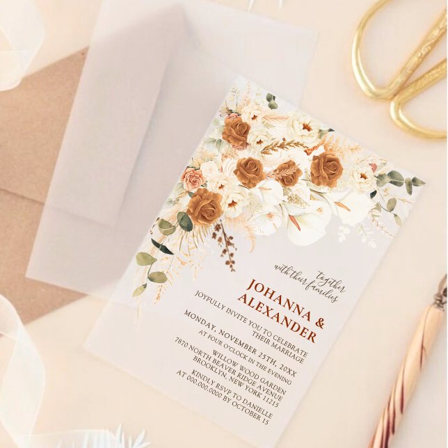 Invitations En Acrylique Élégant Mariage en terre cuite moderne (Créateur téléchargé)