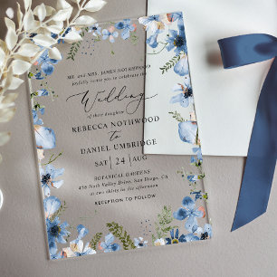 Invitations En Acrylique Élégant Mariage Fleur sauvage bleu