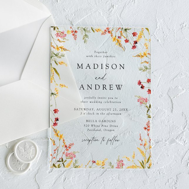 Invitations En Acrylique Élégant Mariage Fleur sauvage d'été (Créateur téléchargé)