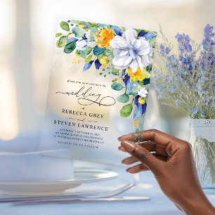 Invitations En Acrylique Élégant mariage fleuri jaune blanc