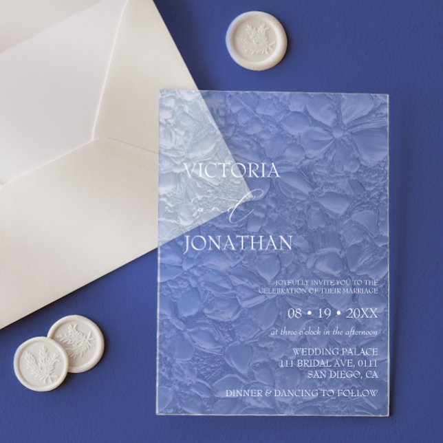 Invitations En Acrylique Élégant Mariage Floral Bleu (Créateur téléchargé)