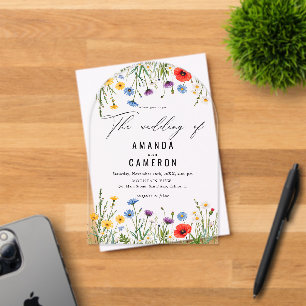 Invitations En Acrylique Elégant Mariage floral Dusty Blue Navy