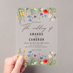 Invitations En Acrylique Elégant Mariage floral Dusty Blue Navy