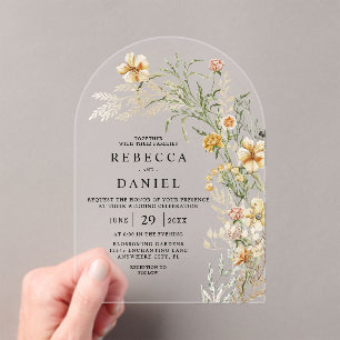 Invitations En Acrylique Élégant Mariage Floral en terre cuite et beige Boh