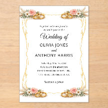 Élégant Mariage Floral Géométrique Rustique en Or 
