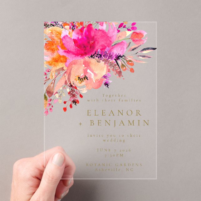Invitations En Acrylique Elégant Mariage floral rose clair (In situ (ordinateur de poche))