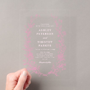Invitations En Acrylique Élégant Mariage Floral Toile Rose Française