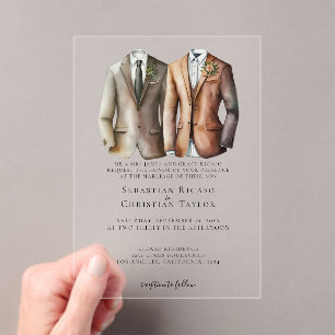 Invitations En Acrylique Elégant Mariage gay deux pièces en costume