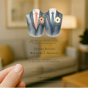 Invitations En Acrylique Elégant Mariage gay deux pièces en costume
