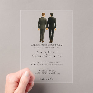 Invitations En Acrylique Elégant Mariage gay deux pièces en costume