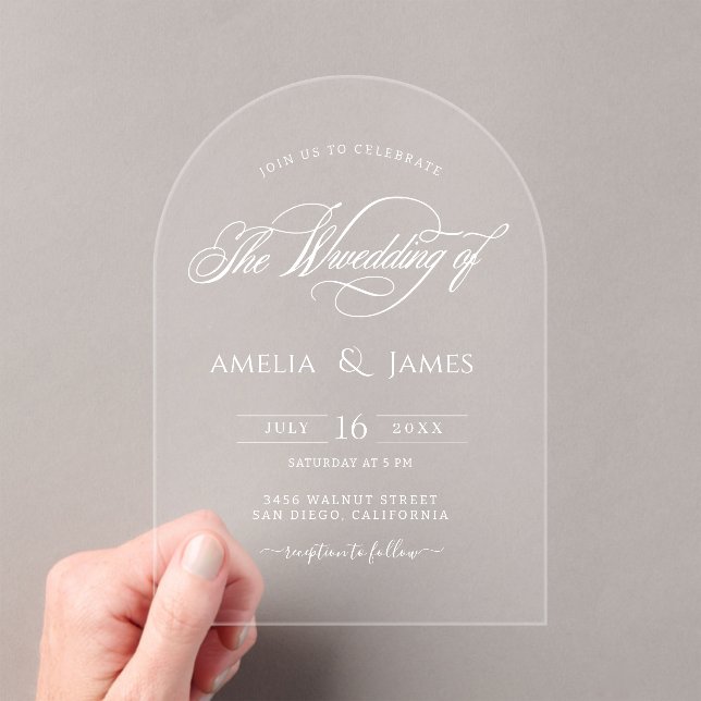 Invitations En Acrylique Elégant mariage moderne design de script transpare (In situ (ordinateur de poche))